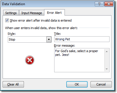Error Alert In Excel Drop Down List