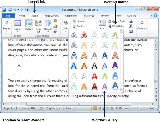 how to use word art on microsoft word 2010