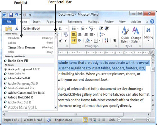 Word Font list