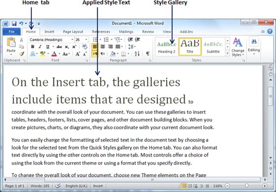 Word Quick Styles