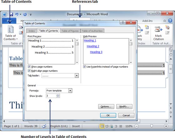 Word Table Of Contents