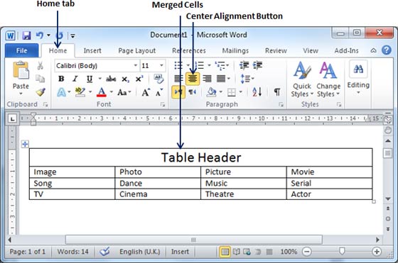 Merging Table Cell