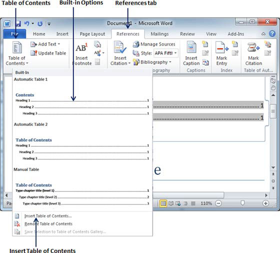 Word Table Of Contents